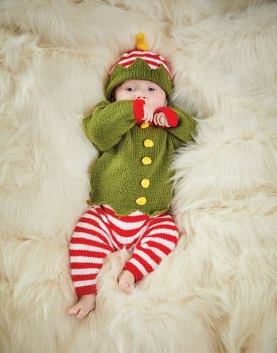 Sirdar Babies Christmas Elf Outfit Knitting Pattern in Snuggly DK - PDF DOWNLOAD