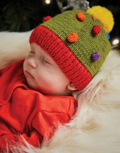 Sirdar Babies Christmas Tree Pom Pom Hat Knitting Pattern in Snuggly DK - PDF DOWNLOAD