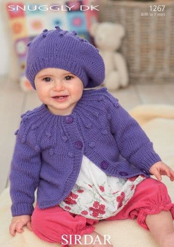 Sirdar Babies/Girls Cardigan & Beret Knitting Pattern in Snuggly DK - 1267 PDF DOWNLOAD