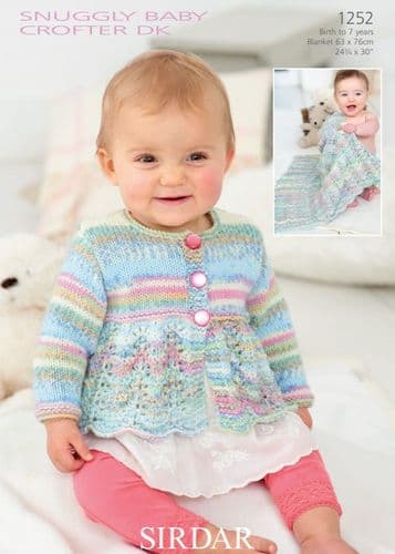 Sirdar Babies/Girls Cardigan & Blanket Knitting Pattern in Baby Crofter DK - 1252 PDF DOWNLOAD