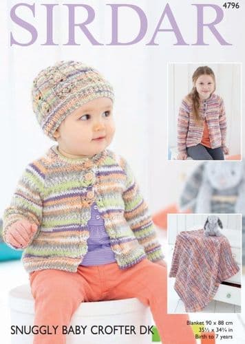 Sirdar Babies/Girls Cardigan, Hat & Blanket Knitting Pattern in Baby Crofter DK - 4796 PDF DOWNLOAD