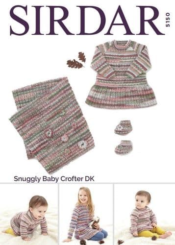 Sirdar Babies/Girls Dress, Bootees & Blanket Knitting Pattern in Baby Crofter DK - 5150 PDF