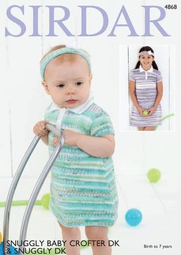 Sirdar Babies/Girls Dresses & Headbands Knitting Pattern in Baby Crofter DK - 4868 PDF DOWNLOAD