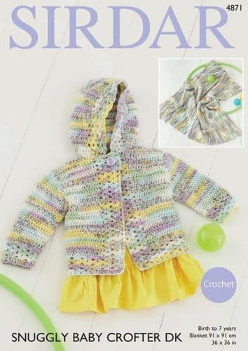 Sirdar Babies/Girls Jacket & Blanket Crochet Pattern in Baby Crofter DK - 4871 PDF DOWNLOAD