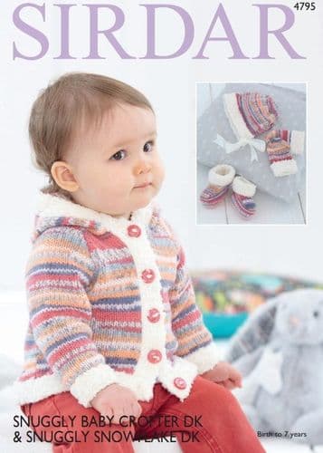 Sirdar Babies/Girls Jacket, Mittens, Bootees & Bonnet Knitting Pattern Baby Crofter DK - 4795 PDF