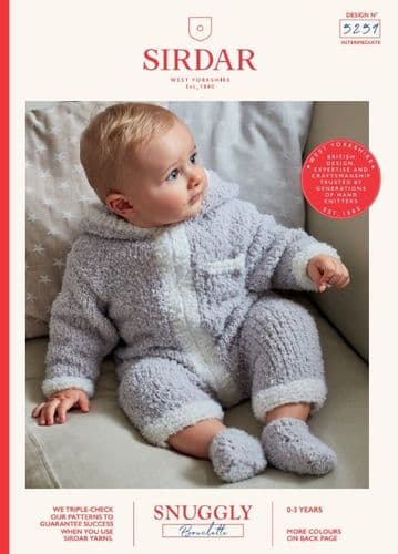 Sirdar Babies Hooded Onesie Knitting Pattern in Snuggly Bouclette (5259)