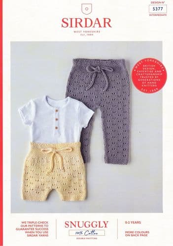 Sirdar Babies Trousers Knitting Pattern in Snuggly 100% Cotton DK (5377)