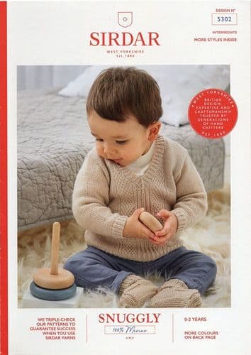 Sirdar Baby Sweater & Bootees Knitting Pattern in 100% Merino 4ply (5302)