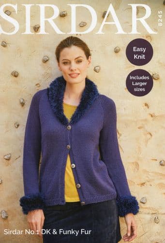 Sirdar Cardigan Knitting Pattern in No.1 DK & Funky Fur (8245)