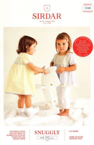 Sirdar Children's Dresses Knitting Pattern in Snuggly 100% Merino 4 Ply (5368)