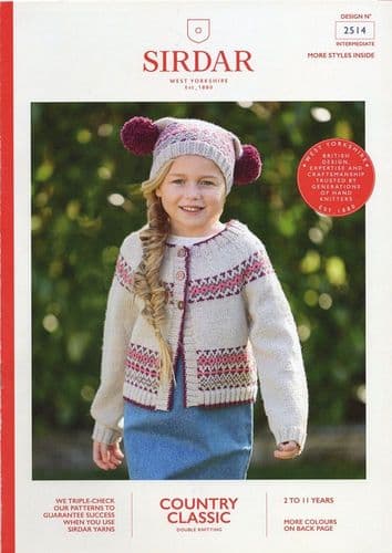 Sirdar Girls Cardigan & Hat Knitting Pattern in Country Classic DK (2514)