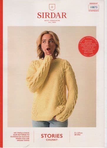 Sirdar Ladies Cable Sweater Knitting Pattern in Stories Chunky (10873)