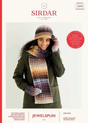 Sirdar Ladies Hat & Scarf Knitting Pattern in Jewelspun Aran - 10294 PDF DOWNLOAD
