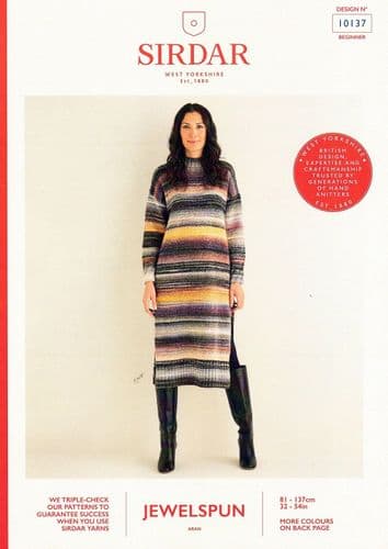 Sirdar Ladies Jumper Dress Knitting Pattern in Jewelspun Aran (10137)