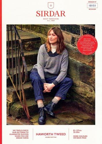 Sirdar Ladies Jumper Knitting Pattern in Haworth Tweed DK (10151)