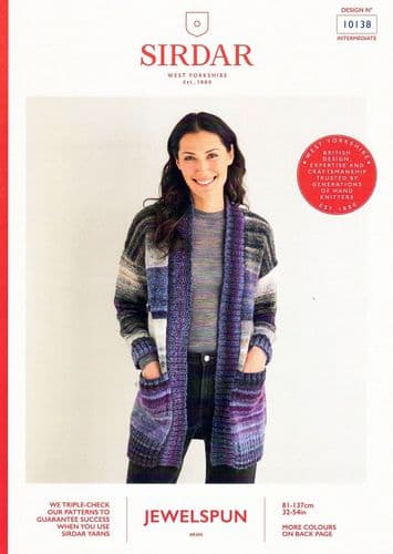 Sirdar Ladies Long Cardigan Knitting Pattern in Jewelspun Aran (10138)