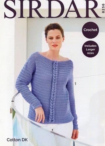 Sirdar Ladies Sweater Crochet Pattern in Cotton DK (8256)