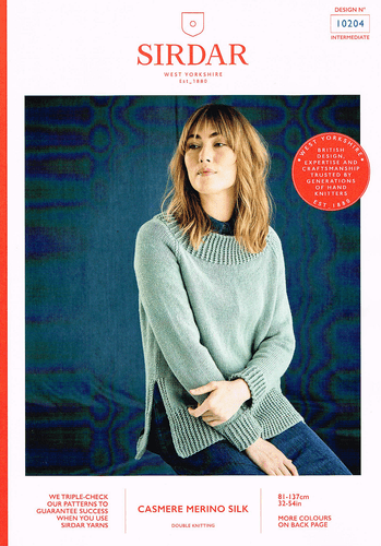 Sirdar Ladies Sweater Knitting Pattern in Cashmere Merino Silk DK (10204)