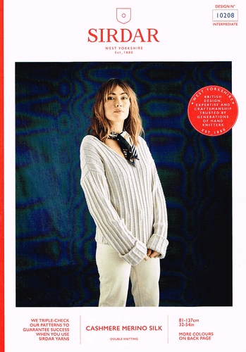 Sirdar Ladies Sweater Knitting Pattern in Cashmere Merino Silk DK (10208)