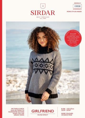 Sirdar Ladies Sweater Knitting Pattern in Girlfriend Chunky (10058)