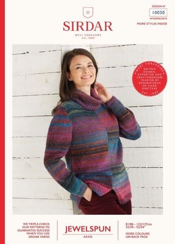 Sirdar Ladies Sweater Knitting Pattern in Jewelspun Aran - 10030 PDF DOWNLOAD