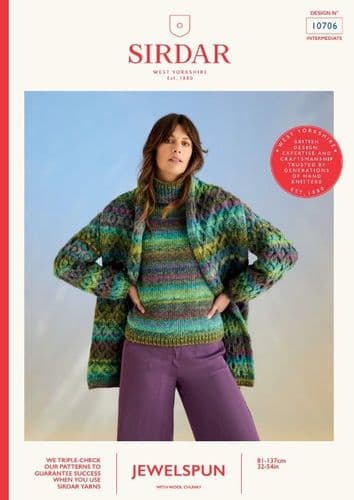 Sirdar Ladies Sweater & Scarf Knitting Pattern in Jewelspun Chunky - 10706