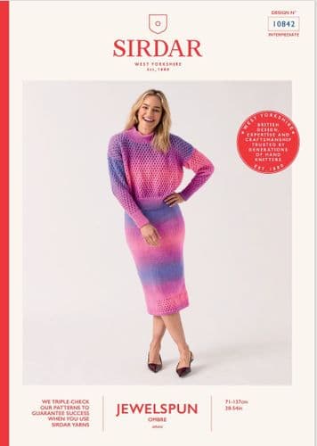 Sirdar Ladies Sweater & Skirt Knitting Pattern in Jewelspun Ombre (10842)