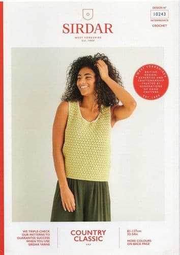 Sirdar Ladies Tank Top Knitting Pattern in Country Classic 4ply (10243)