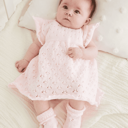 Sirdar Lovely Little Lacy Dress Knitting Pattern in Snuggly 3Ply (5520)