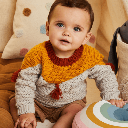 Sirdar Tiny Tasselled Sweater Crochet Pattern in Snuggly 4Ply (5511)