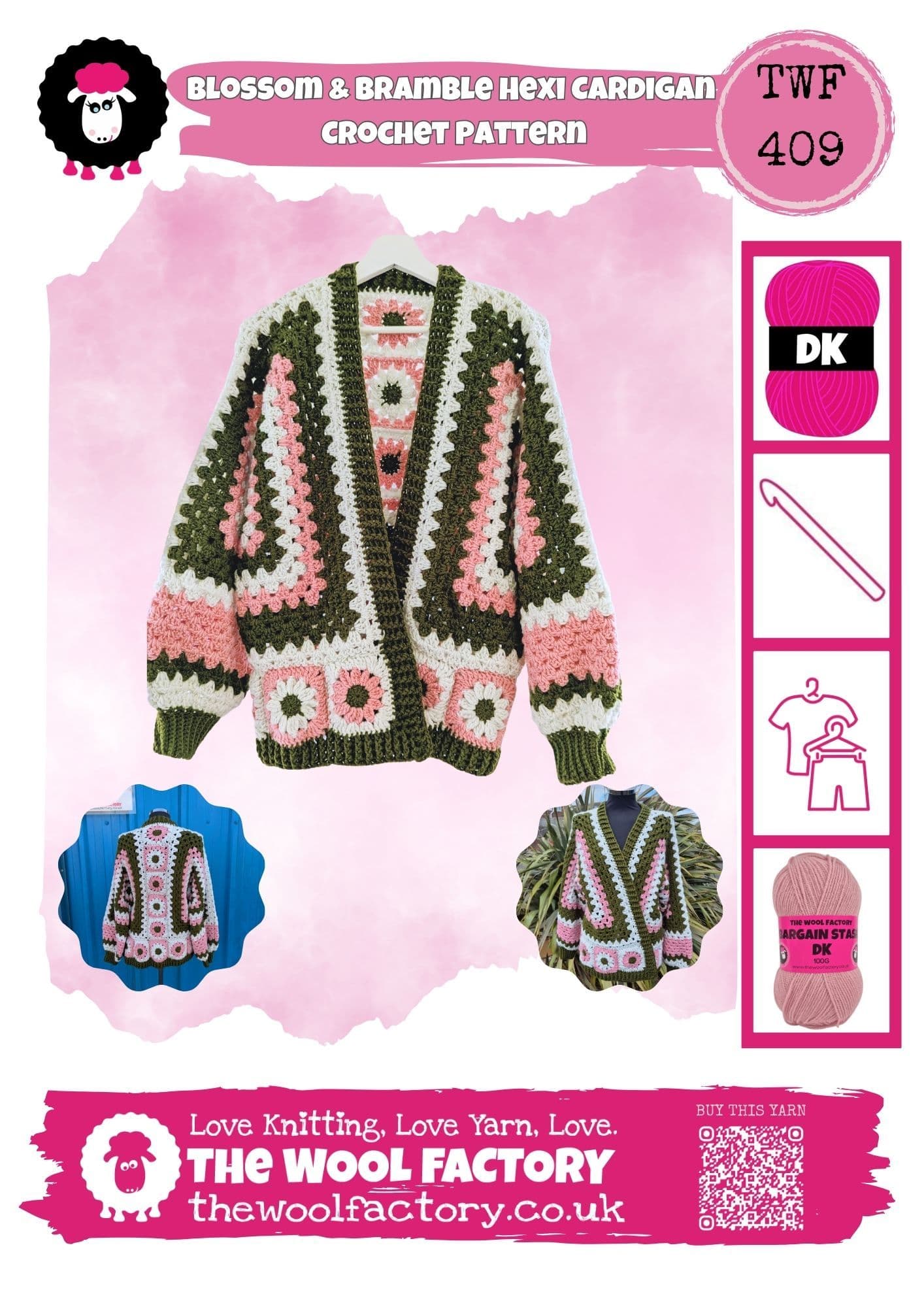 TWF Blossom & Bramble Hexi Cardigan Crochet Pattern TWF409 PDF