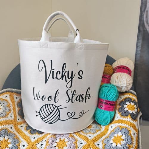 TWF Personalised Name Wool Stash Large Felt Tub - Cream
