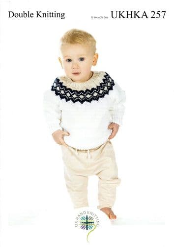 UKHKA Babies Yoked Sweater & Cardigan Knitting Pattern in DK (257)