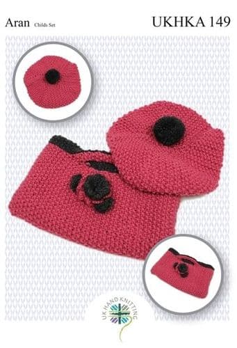 UKHKA Beret & Floral Bag Knitting Pattern in Aran (149)