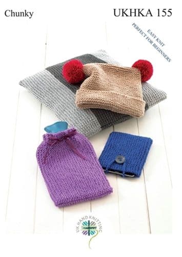 UKHKA Cushion Cover, Hat, Hot Water Bottle Cover & Tablet Cover Knitting Pattern in Chunky (155)