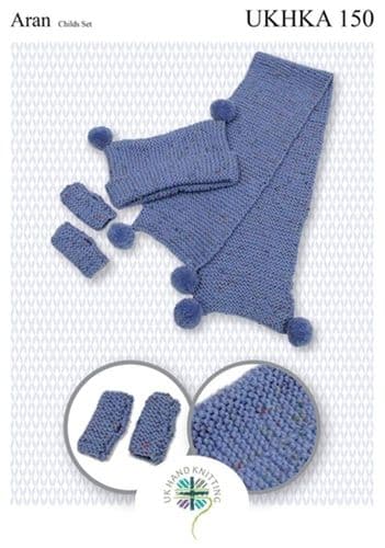 UKHKA Hat, Scarf & Mitts Set Knitting Pattern in Aran (150)