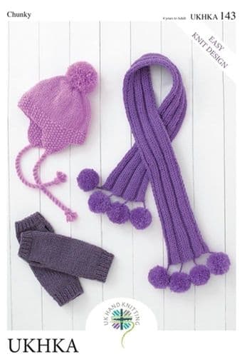 UKHKA Hat, Wrist Warmers & Scarf Knitting Pattern in Chunky (143)