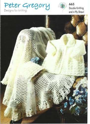 UKHKA Peter Gregory Baby Coat Bonnet and shawl in DK & 4ply (UKHKA665)