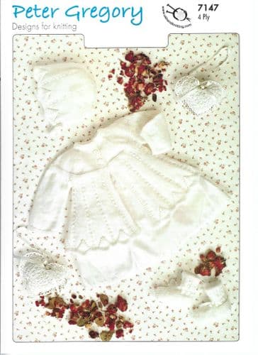 UKHKA Peter Gregory Baby Matinee Jacket, Bonnet and Bootees in 4ply (UKHKA7147)