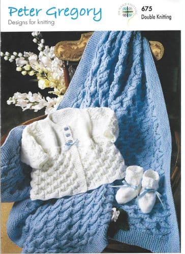 UKHKA Peter Gregory Baby Shawl Coat and Bootees in DK (UKHKA675)