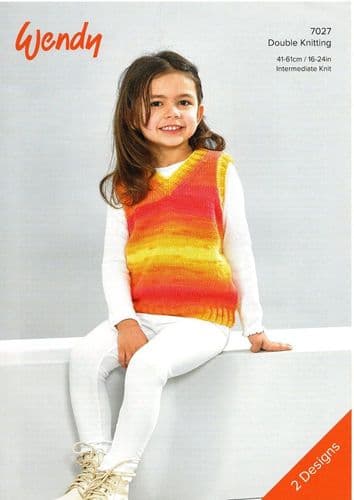 Wendy Girls Slipover & Waistcoat Knitting Pattern in Giggles DK (7027)
