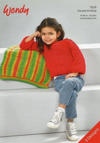Wendy Girls Sweater, Cardigan & Blanket Knitting Pattern in Giggles DK (7029)