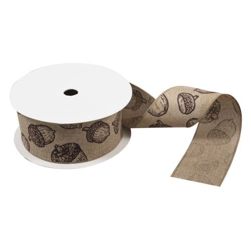 Wire Edged Ribbon Acorn Design - Autumn