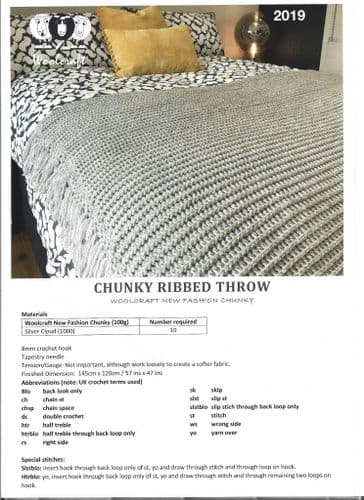 Woolcraft Chunky Ribbed Throw Crochet Pattern in New Fashion Chunky