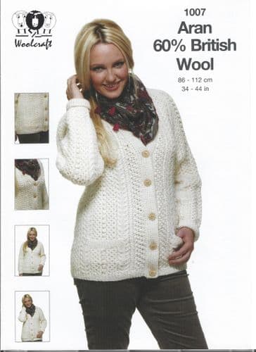 Woolcraft Ladies Cardigan Knitting Pattern in 60% Wool Aran (1007)
