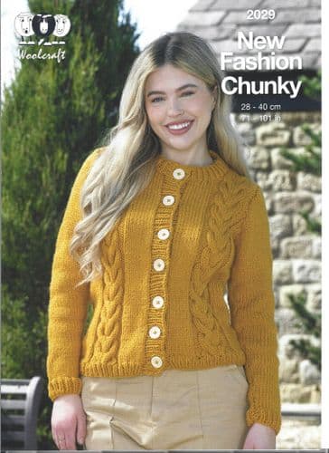 Woolcraft Ladies Cardigan Knitting Pattern in New Fashion Chunky (2029)