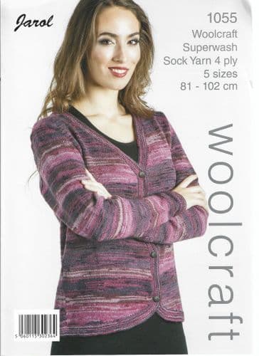 Woolcraft Ladies Cardigan Knitting Pattern in WC Superwash Sock Yarn 4ply (1055)