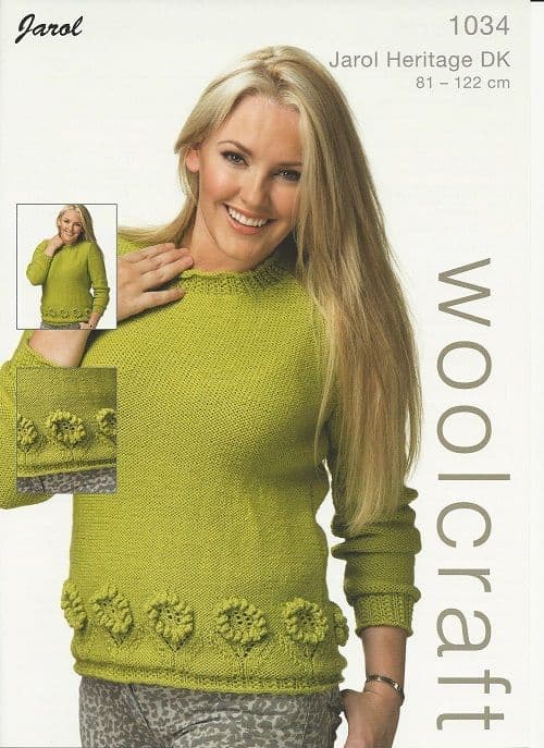 Woolcraft Ladies Flower Sweater Double Knitting Pattern 1034