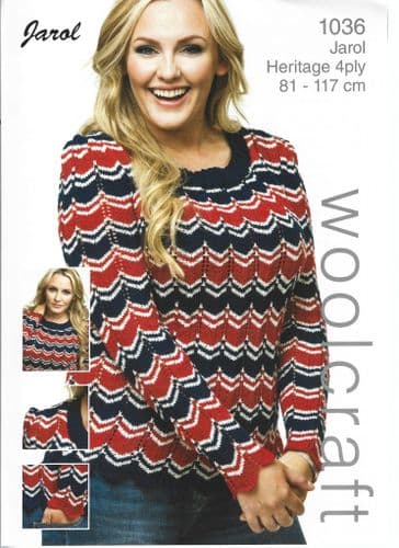 Woolcraft Ladies Sweater Knitting Pattern in 4ply (1036)