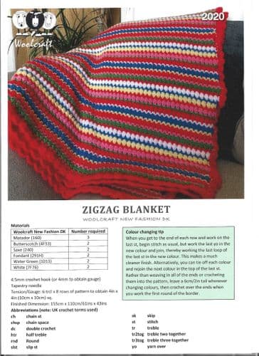Woolcraft Zigzag Blanket Crochet Pattern in WC New Fashion DK